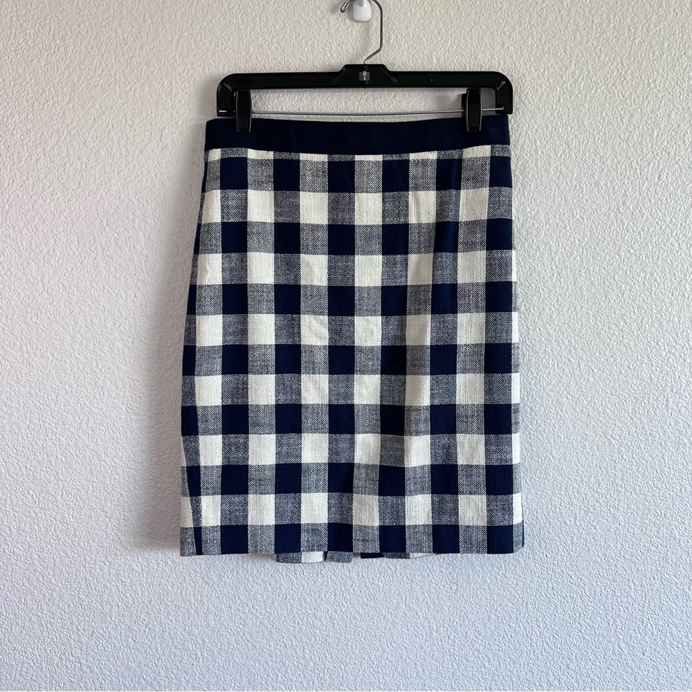 J. Crew Women’s Mini Pencil Skirt in Cotton-Linen Tweed Navy Buffalo Check‎ - Picture 2 of 13